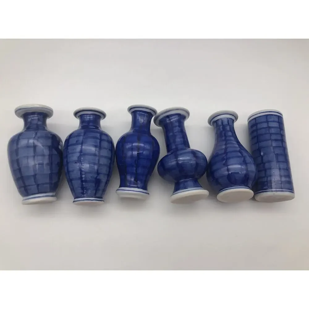 Chinese Miniature Vases Blue & White Plum Blossom Motif 4”tall 6-pieces